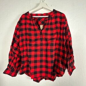 J.Crew Womens Buffalo Check Flannel Open V-Neck Shirt Small Red Black AF111 New